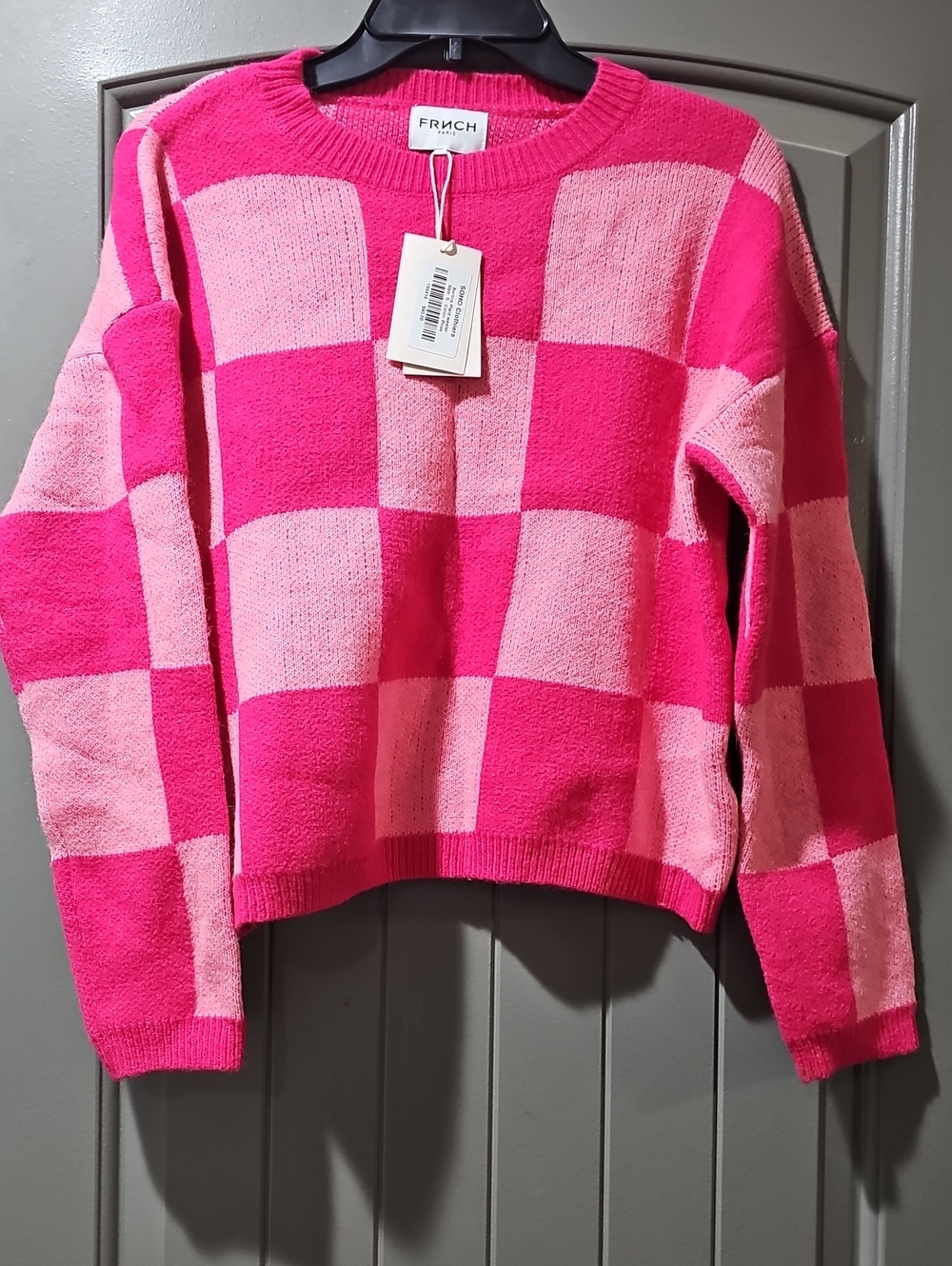 FRNCH Pink Checkerboard Crewneck Sweater(WA)